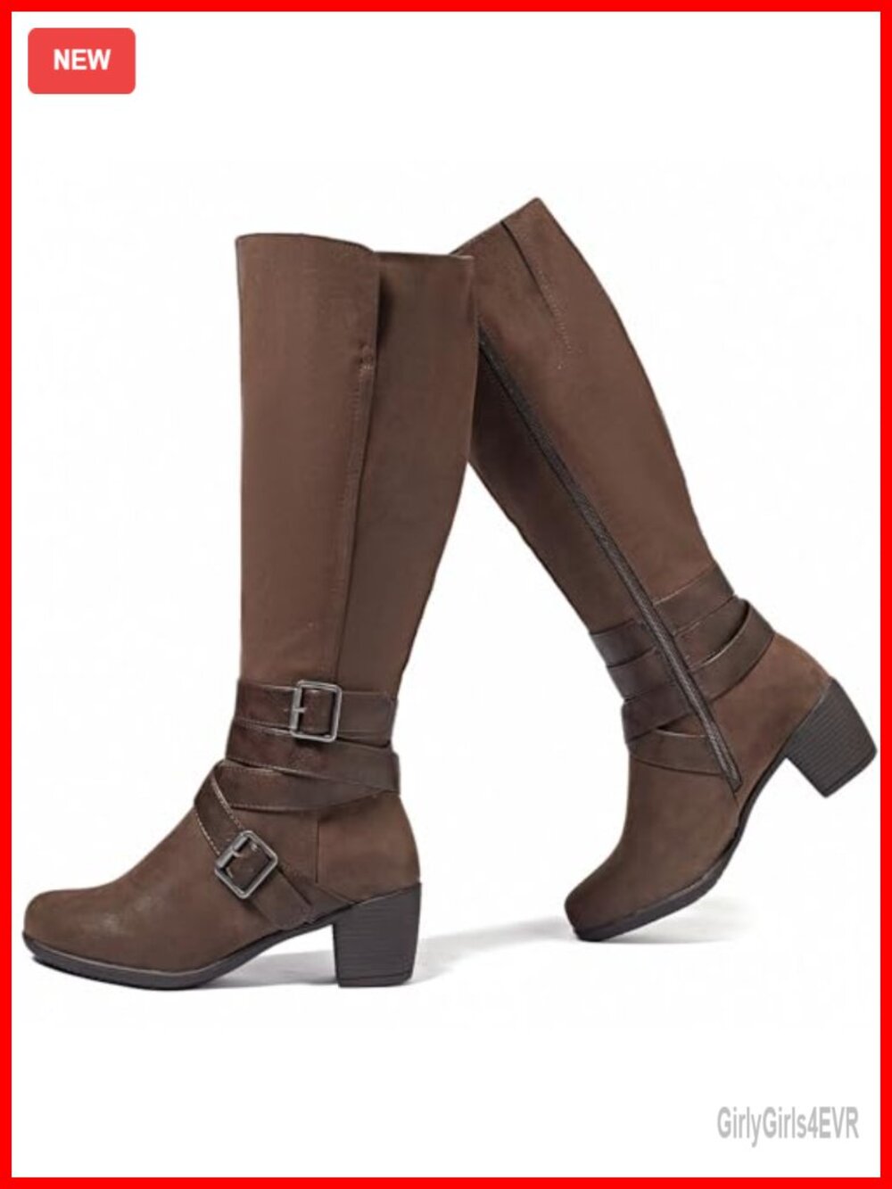 Faux Leather Knee High Boots Pointed Toe Block Heel